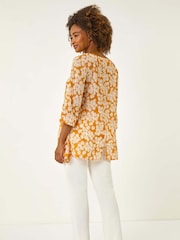 Roman Yellow Floral Print Pocket Tunic Top - Image 3 of 5