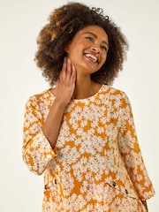 Roman Yellow Floral Print Pocket Tunic Top - Image 4 of 5