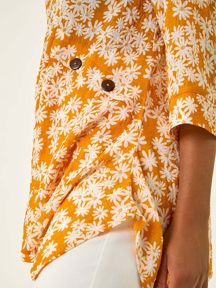 Roman Yellow Floral Print Pocket Tunic Top - Image 5 of 5