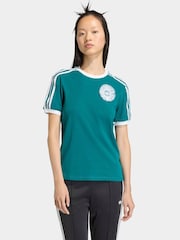 adidas Originals Teal Blue Lace Branding T-Shirt - Image 1 of 6