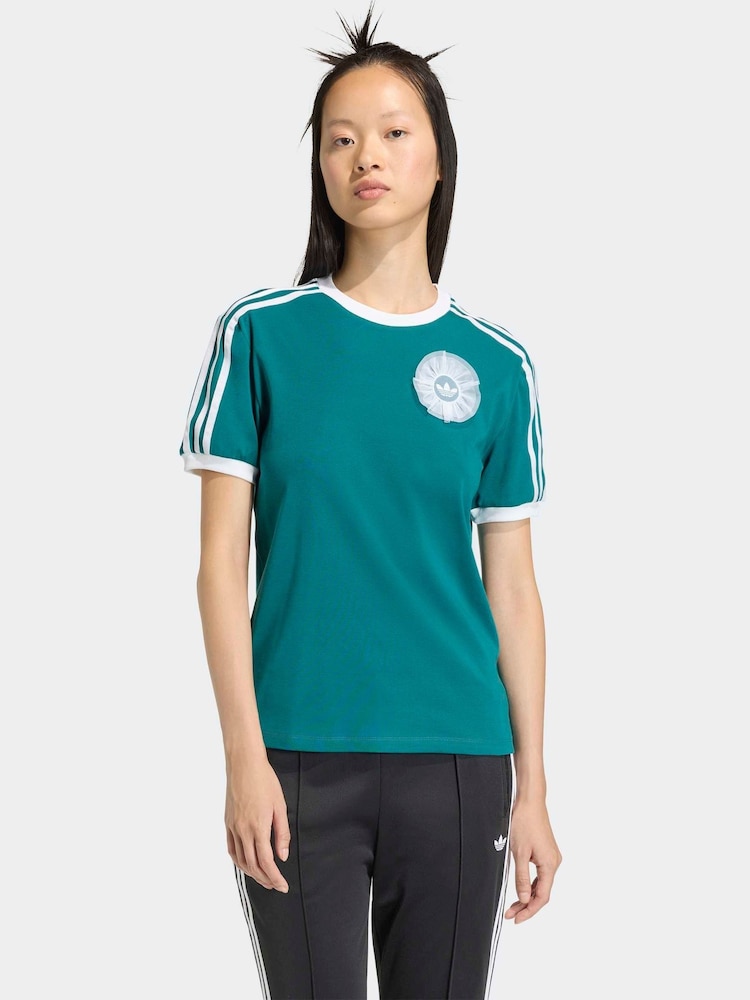 adidas Originals Teal Blue Lace Branding T-Shirt - Image 1 of 6