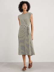 Seasalt Cornwall Green Petite Fettling Jersey Tie Detail Midi Dress - Image 1 of 5