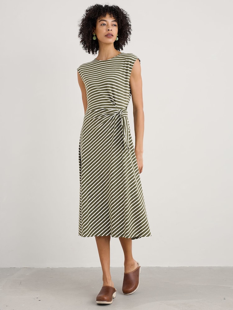 Seasalt Cornwall Green Petite Fettling Jersey Tie Detail Midi Dress - Image 1 of 5