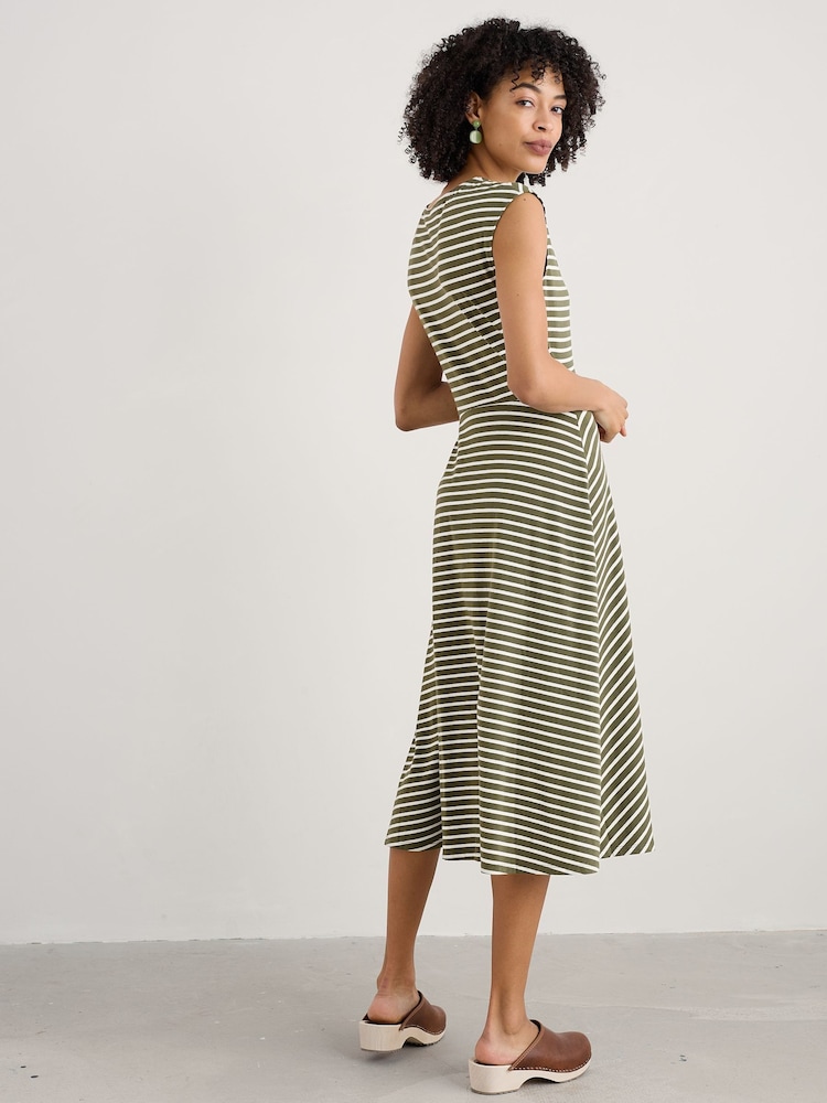 Seasalt Cornwall Green Petite Fettling Jersey Tie Detail Midi Dress - Image 2 of 5