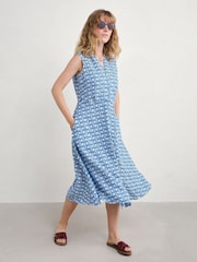 Seasalt Cornwall Blue Petite Carved Wood 100% Linen Sleeveless Dress - Image 1 of 5