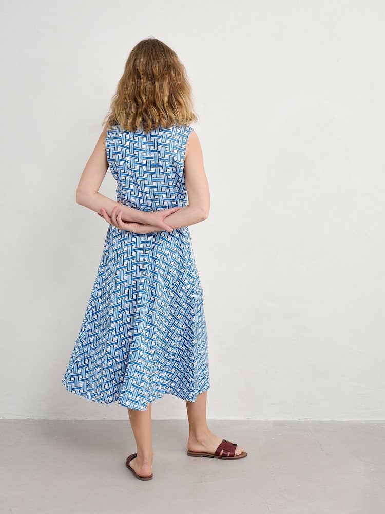 Seasalt Cornwall Blue Petite Carved Wood 100% Linen Sleeveless Dress - Image 2 of 5