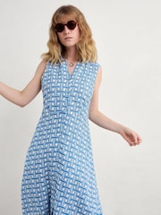 Seasalt Cornwall Blue Petite Carved Wood 100% Linen Sleeveless Dress - Image 3 of 5