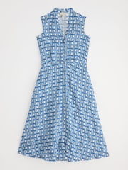 Seasalt Cornwall Blue Petite Carved Wood 100% Linen Sleeveless Dress - Image 4 of 5