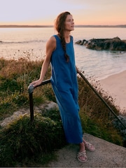 Seasalt Cornwall Light Blue Salt Air 100% Linen Jumpsuit - Image 4 of 10