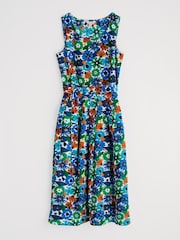 Seasalt Cornwall Blue Petite Petite Multi Belle Fit and- Flare 100% Cotton Midi Dress - Image 4 of 5