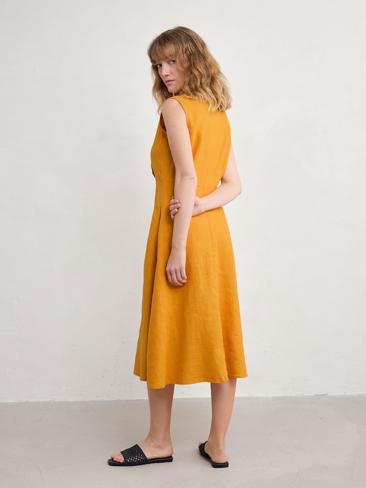 Seasalt Cornwall Yellow Petite Carved Wood 100% Linen Sleeveless Dress - Image 2 of 5 Seasalt Cornwall Yellow Petite Carved Wood 100% Linen Sleeveless Dress - Image 2 of 5