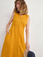 Seasalt Cornwall Yellow Petite Carved Wood 100% Linen Sleeveless Dress - Image 3 of 5