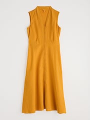 Seasalt Cornwall Yellow Petite Carved Wood 100% Linen Sleeveless Dress - Image 4 of 5
