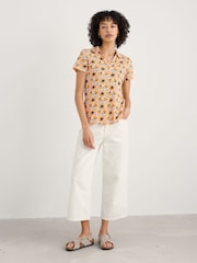 Seasalt Cornwall Yellow Wavecrest Jersey Short Sleeve 100% Cotton Shirt - Image 1 of 5