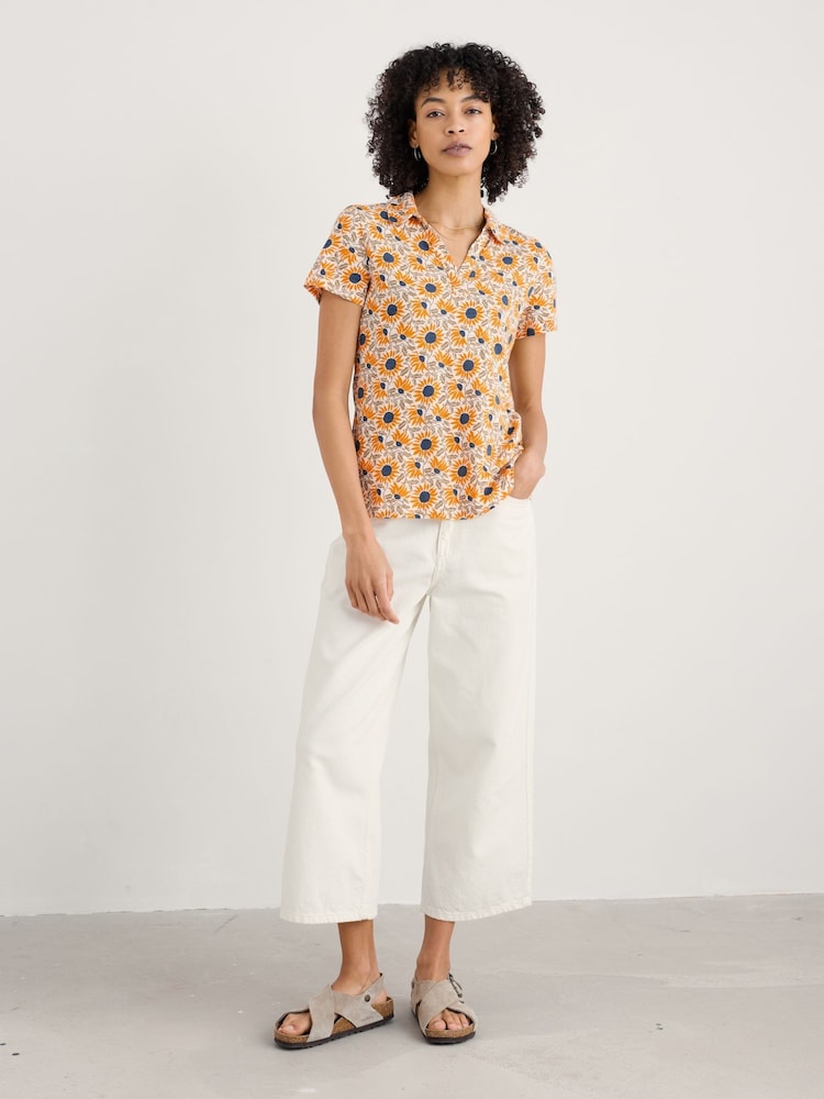 Seasalt Cornwall Yellow Wavecrest Jersey Short Sleeve 100% Cotton Shirt - Image 1 of 5