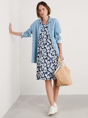 Seasalt Cornwall Blue Tall Petite Enor Fit and Flare 100% Cotton Dress - Image 3 of 5