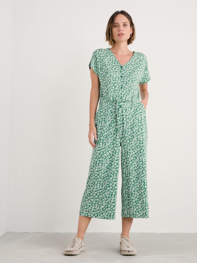 Seasalt Cornwall Green Petite Rose Trellis Wide Leg Jumpsuit - Image 1 of 5 Seasalt Cornwall Green Petite Rose Trellis Wide Leg Jumpsuit - Image 1 of 5