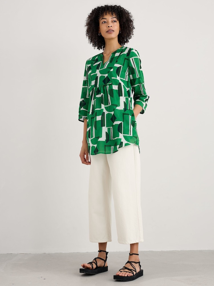 Seasalt Cornwall Green Op Art 100% Cotton Tunic Top - Image 1 of 5