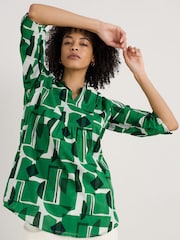 Seasalt Cornwall Green Op Art 100% Cotton Tunic Top - Image 3 of 5
