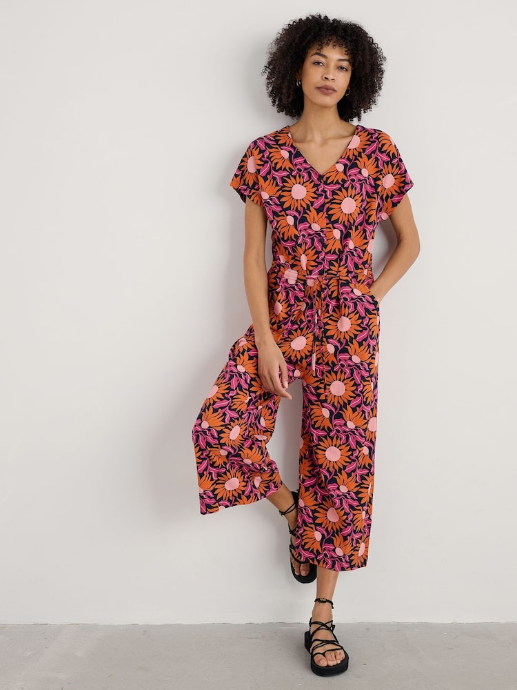 Seasalt Cornwall Pink Petite Rose Trellis Wide Leg Jumpsuit - Image 1 of 4 Seasalt Cornwall Pink Petite Rose Trellis Wide Leg Jumpsuit - Image 1 of 4
