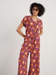 Seasalt Cornwall Pink Petite Rose Trellis Wide Leg Jumpsuit - Image 3 of 4