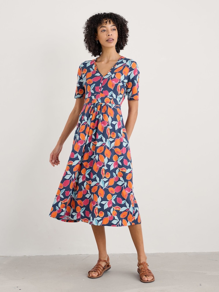 Seasalt Cornwall Orange Multi Carwynnen Midi Dress - Image 1 of 5 Seasalt Cornwall Orange Multi Carwynnen Midi Dress - Image 1 of 5