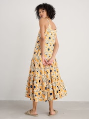 Seasalt Cornwall Yellow Petite Alba Above Ankle Tiered 100% Cotton Dress - Image 2 of 5