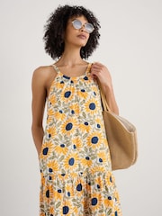 Seasalt Cornwall Yellow Petite Alba Above Ankle Tiered 100% Cotton Dress - Image 3 of 5