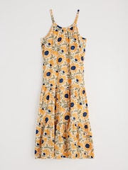 Seasalt Cornwall Yellow Petite Alba Above Ankle Tiered 100% Cotton Dress - Image 4 of 5