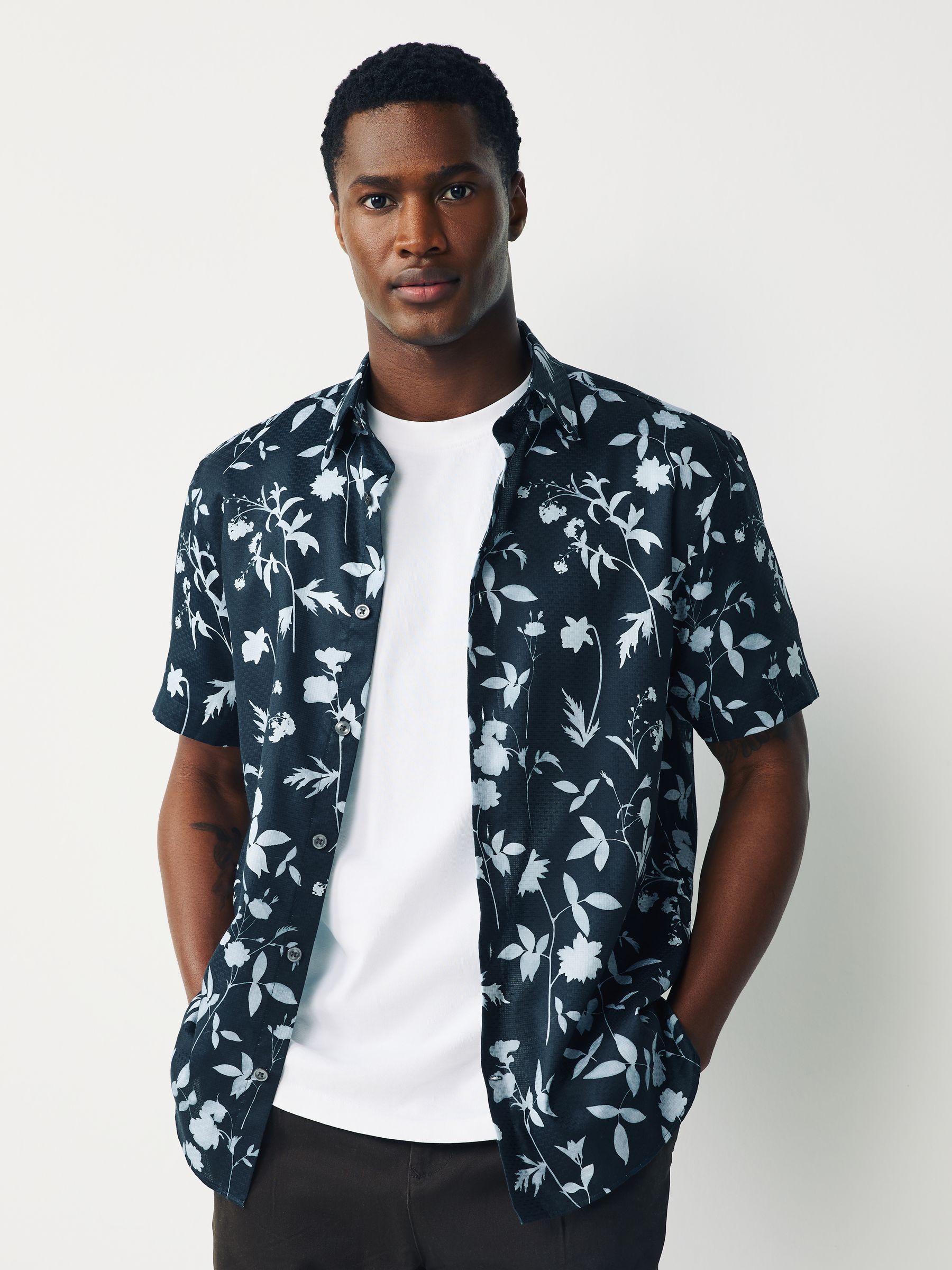 Buy Blue Textured Floral - 100% бавовняна сорочка з коротким