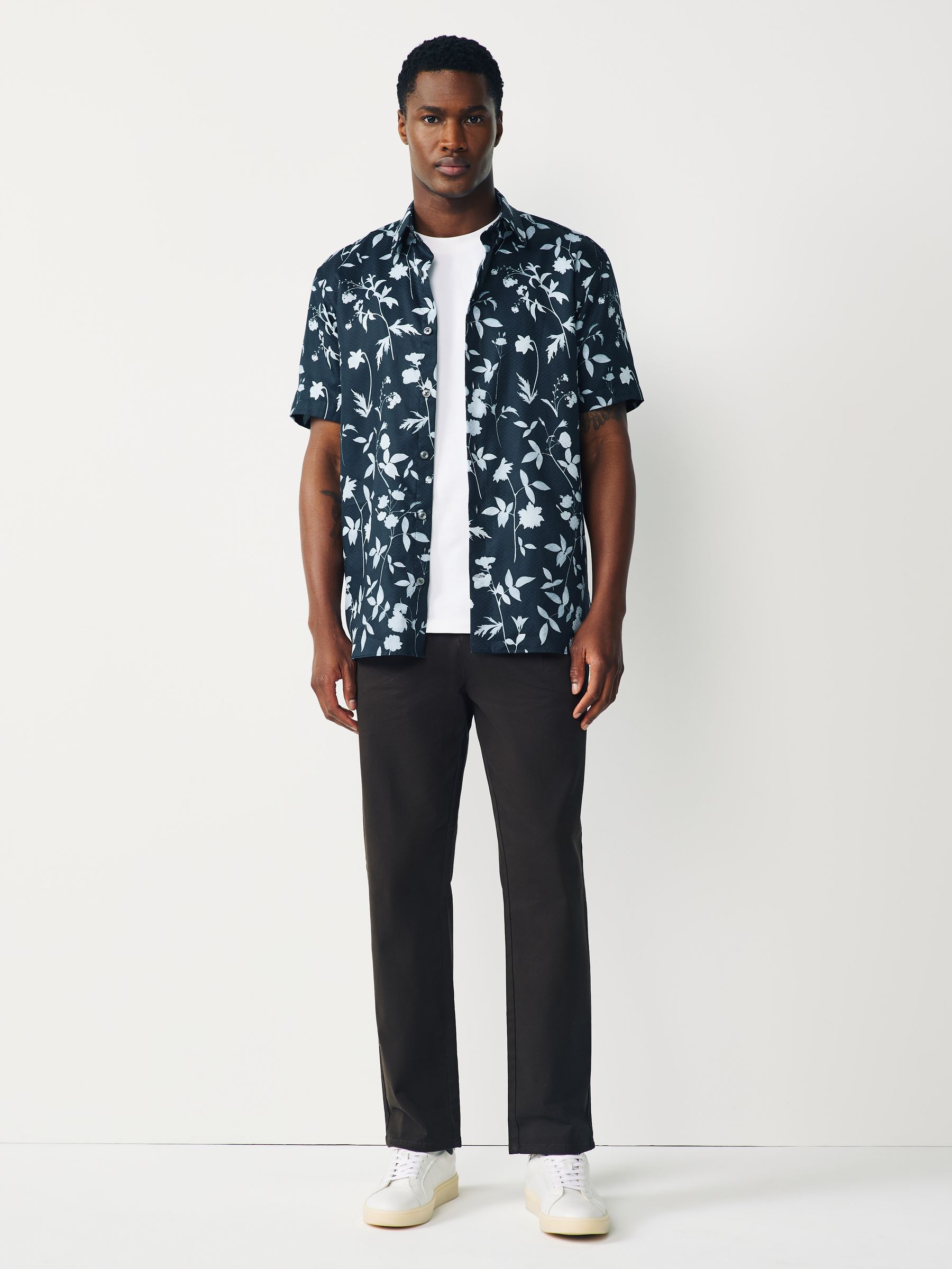 Buy Blue Textured Floral Regular Fit 100% Cotton Short Sleeve