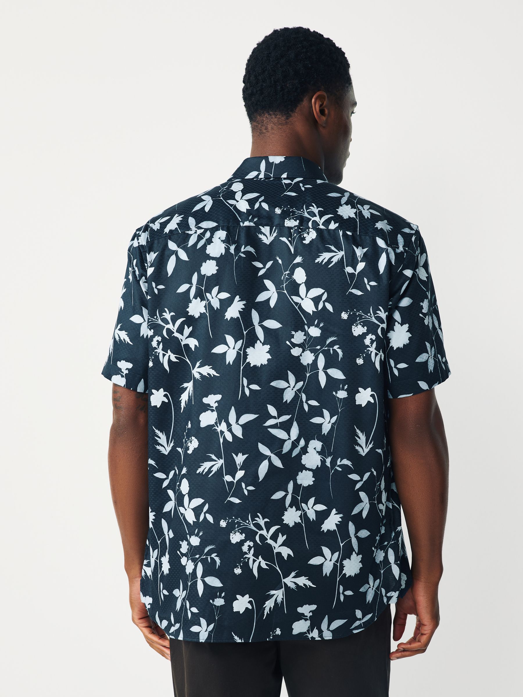 Buy Blue Textured Floral Regular Fit 100% Cotton Short Sleeve