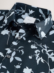 Blue Textured Floral Regular Fit Short Sleeve Shirt - Image 3 of 3