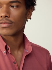 Raspberry Pink Regular Fit Button Down Easy Iron Oxford Shirt - Image 5 of 8