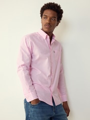 Pink Stripe Regular Fit Easy Iron Button Down Oxford Shirt - Image 4 of 7