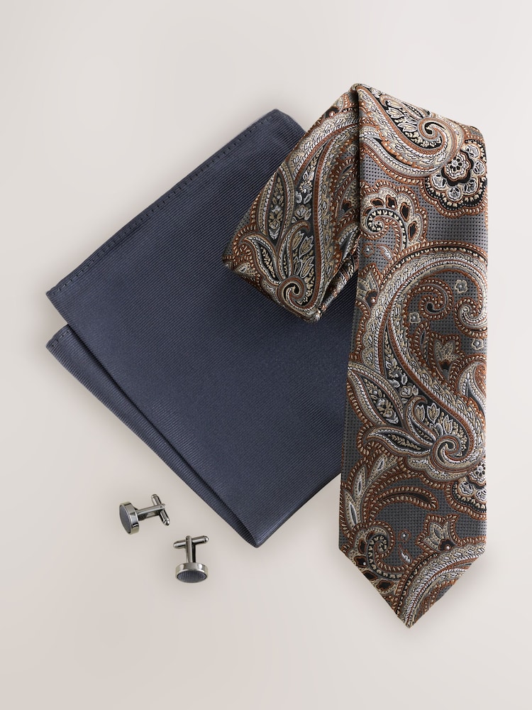 Grey Tie, Pocket Square and Cufflink Gift Box - Image 2 of 3 Grey Tie, Pocket Square and Cufflink Gift Box - Image 2 of 3
