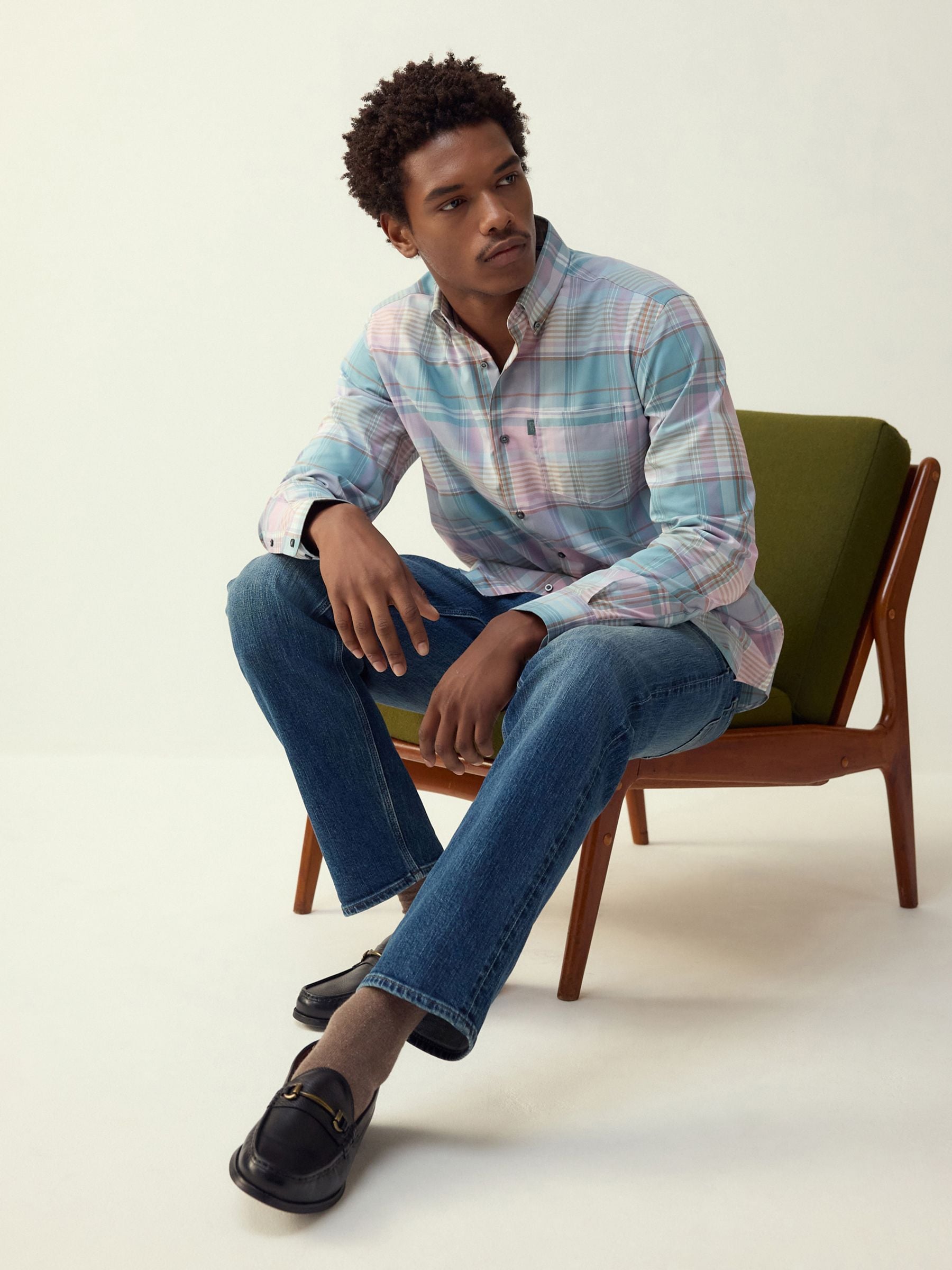 Buy Teal Blue/Pink Madras Check Regular Fit Easy Iron Button Down