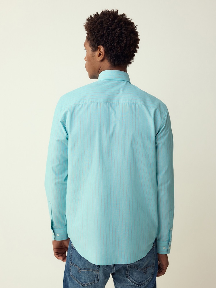 Mens Next Mint Green Stripe Regular Fit Easy Iron Button Down Oxford Shirt M