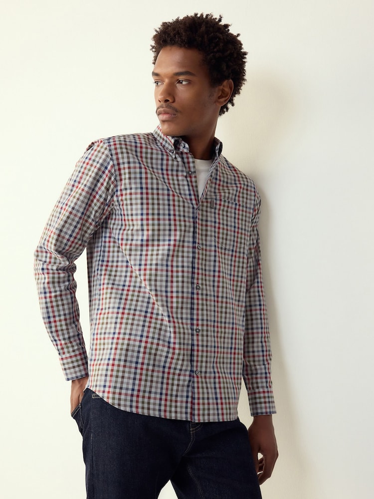 Grey/ Multi Colour Gingham Regular Fit Easy Iron Button Down Oxford Shirt - Image 1 of 7 Grey/ Multi Colour Gingham Regular Fit Easy Iron Button Down Oxford Shirt - Image 1 of 7