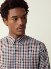 Grey/ Multi Colour Gingham Regular Fit Easy Iron Button Down Oxford Shirt - Image 4 of 7