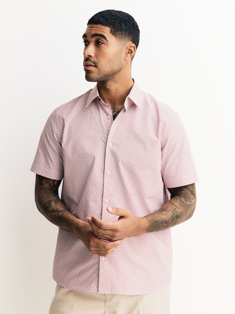 Pink Diamond Jacquard Regular Fit Short Sleeve Textured Shirt - Image 1 of 8 Pink Diamond Jacquard Regular Fit Short Sleeve Textured Shirt - Image 1 of 8