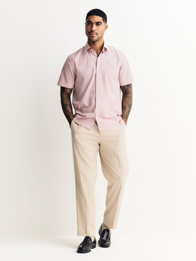 Pink Diamond Jacquard Regular Fit Short Sleeve Textured Shirt - Image 2 of 8 Pink Diamond Jacquard Regular Fit Short Sleeve Textured Shirt - Image 2 of 8