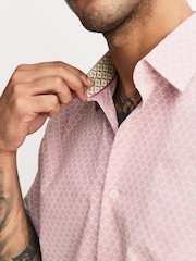 Pink Diamond Jacquard Regular Fit Short Sleeve Textured Shirt - Image 5 of 8