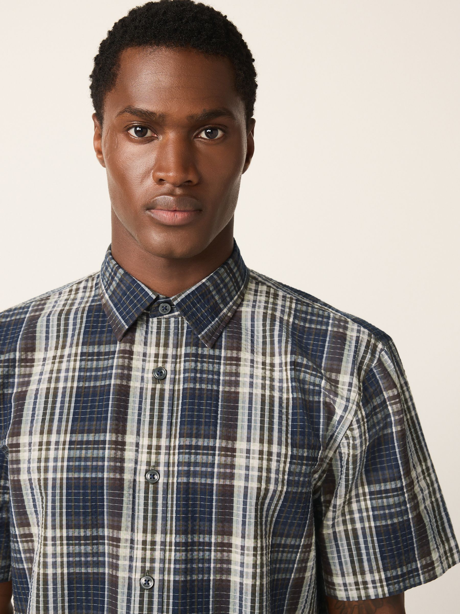 Buy Navy Blue Seersucker Short Sleeve Check Smart Shirt from Next USA