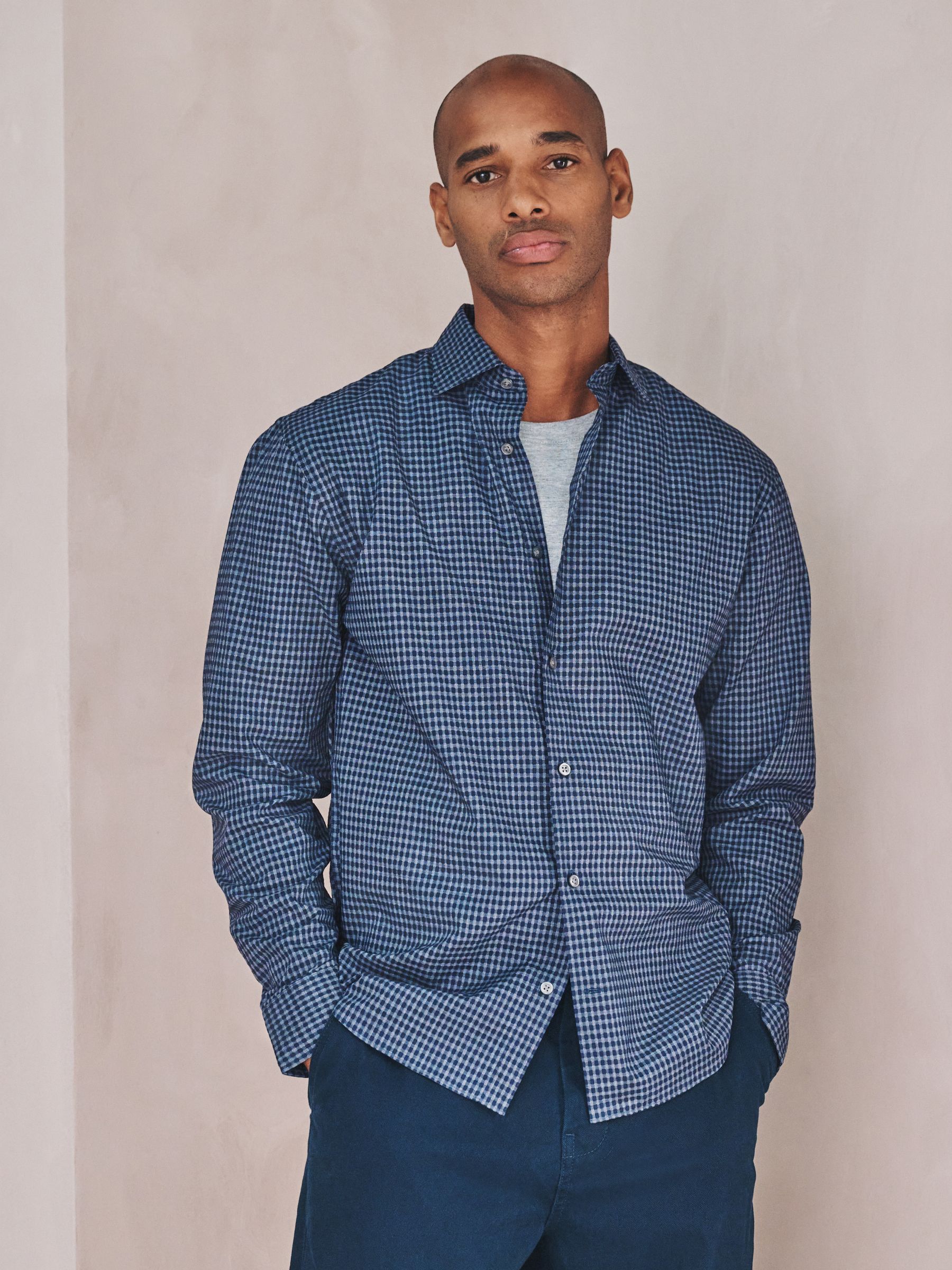 Buy Navy Blue Gingham Regular Fit N. Premium Long Sleeve Smart