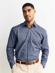 Navy Blue Gingham Regular Fit Long Sleeve Soft Touch Smart Shirt - Image 1 of 8