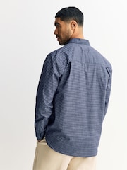 Navy Blue Gingham Regular Fit Long Sleeve Soft Touch Smart Shirt - Image 3 of 8
