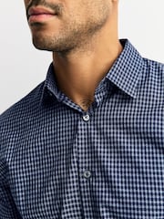 Navy Blue Gingham Regular Fit Long Sleeve Soft Touch Smart Shirt - Image 5 of 8