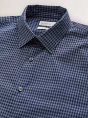 Navy Blue Gingham Regular Fit Long Sleeve Soft Touch Smart Shirt - Image 7 of 8