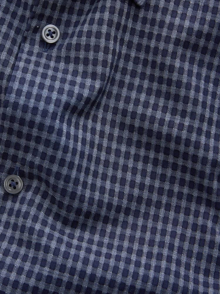 Navy Blue Gingham Regular Fit N.Premium Long Sleeve Smart Shirt - Image 9 of 9